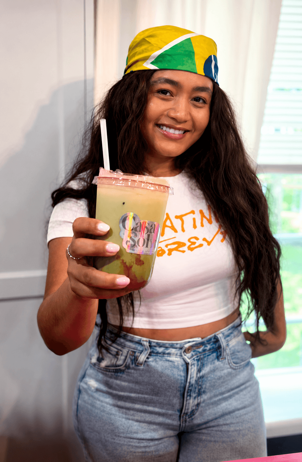 The Casa Sol founder sharing a matcha drink